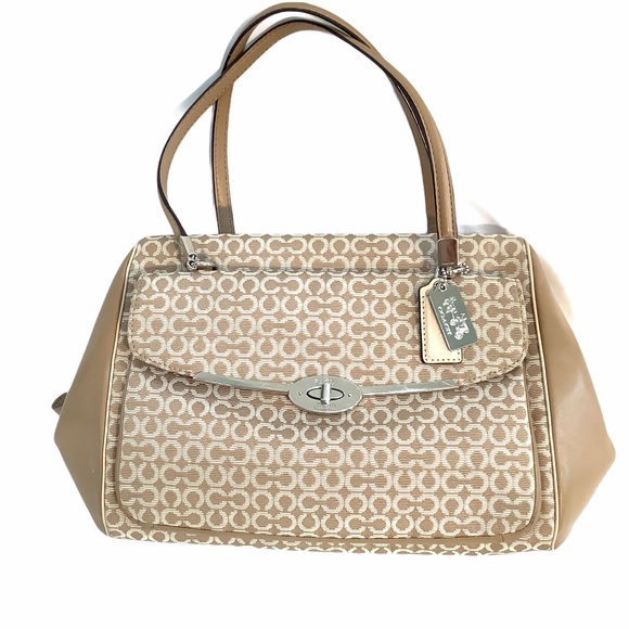 Coach Handbags - COACH LEATHER AND CANVAS LOGO SATCHEL BAG